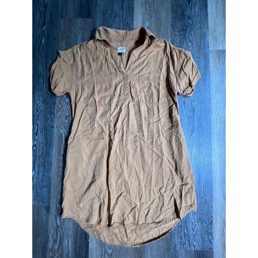 Universal Thread Shirt Dress Womens M‎ Tan Short Sleeve Utility High-Low Hem